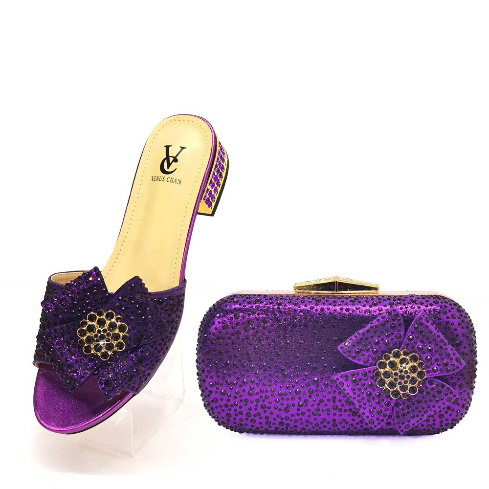 Italian Design Shiny Bow Rhinestone Party Shoe & Bag Sets