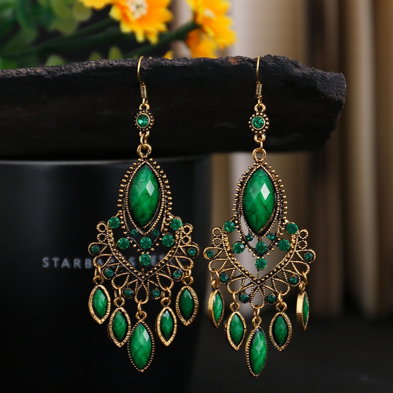 Alloy Hollow Rhinestone Tassel Wedding Earrings Danglers Boho Ethnic Geometric Earrings