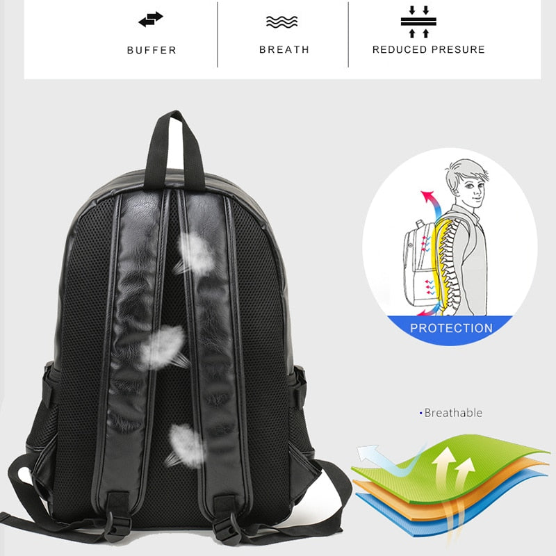 Men's PU Leather Waterproof Soft Handle Backpack