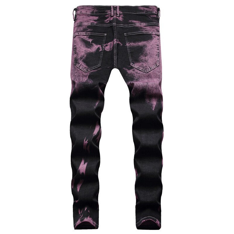 Purple Men's Slim Fit Tie-Dye Skinny Denim Jeans