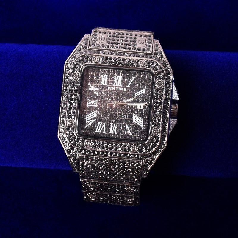 Men's Bubble Letter Proud Big Dial Quartz Luxury Rhinestone Watch