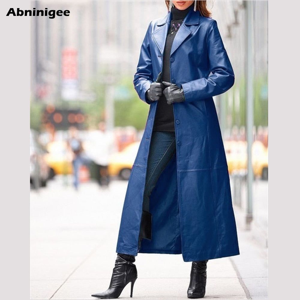 Steampunk PU Leather Gothic Lapel Biker Ladies Trenchcoat to 5X Plus