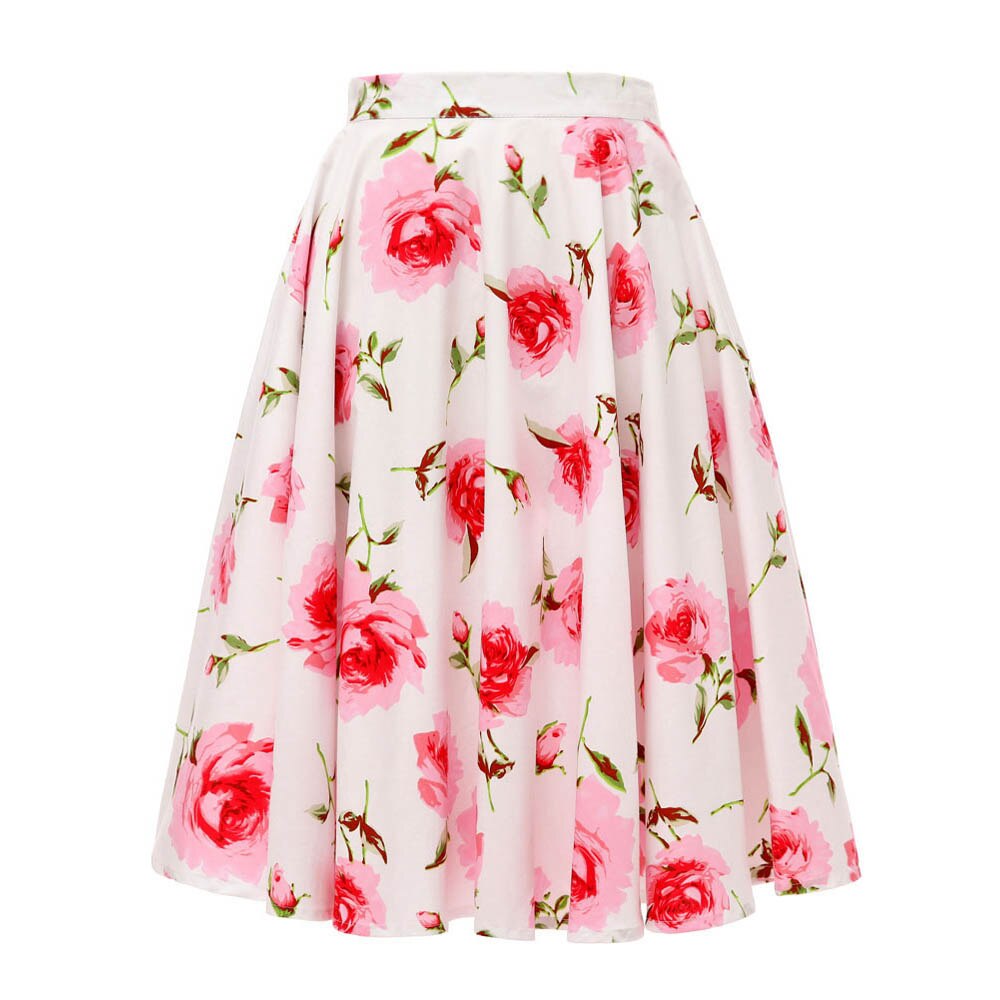 High Waist Skirt Cotton Womens Polka Dot Floral Print Swing Skirts