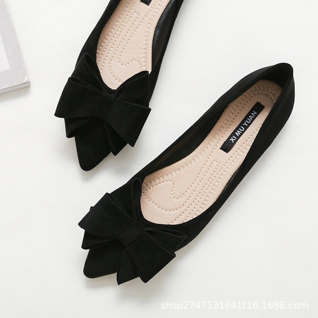 Butterfly Knot Office Pointed Toe Slip On Foldable Ballerina Flats