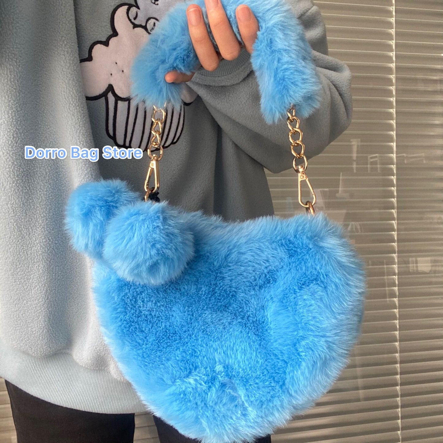 Faux Fur Heart Shaped Shoulder Clutch Purse Love Messenger Bag