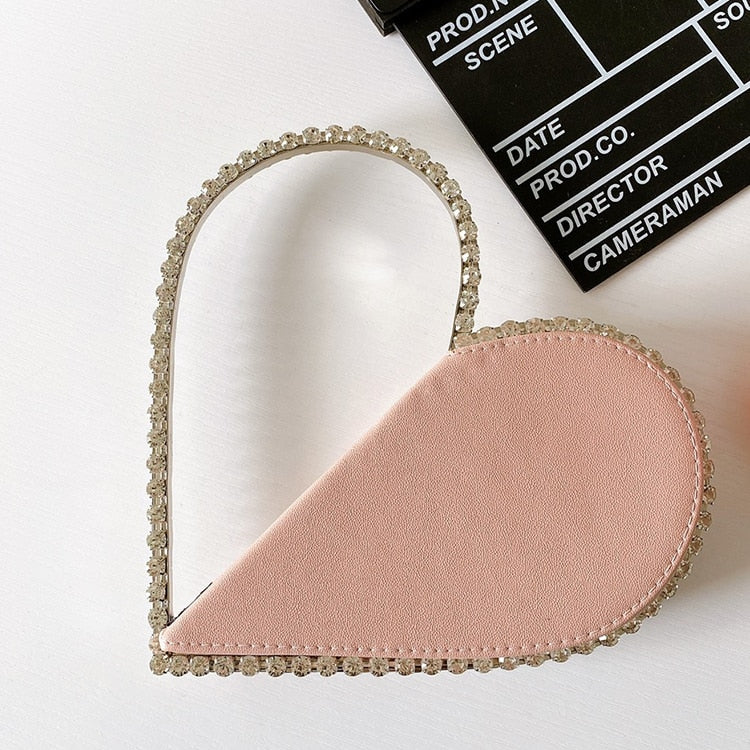 Heart Shaped Diamond Leather Evening Clutch Purse