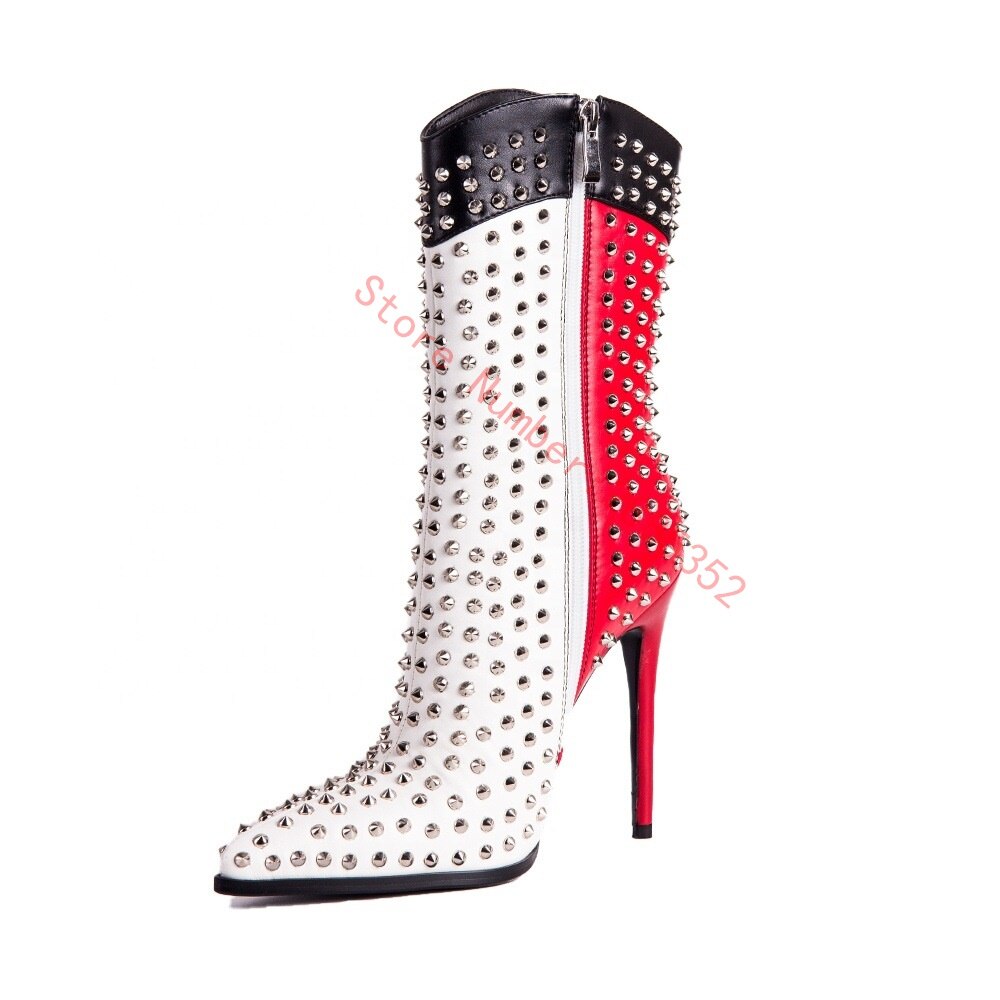 Studded Rivet Colorblock Rivet Super High Heel Ladies Ankle Boots