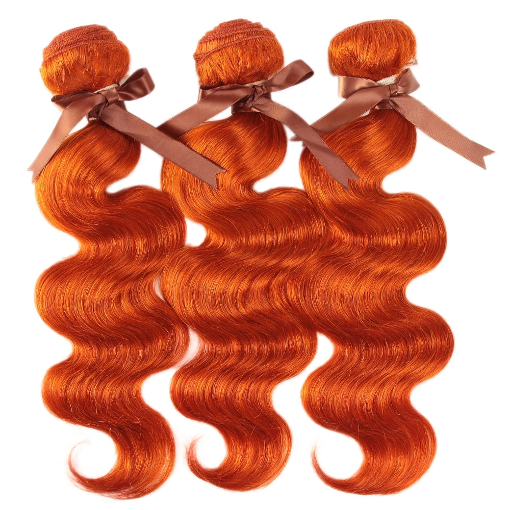 Body Wave Human Hair Bundles w/ Closure Blonde Orange Bundles With Frontal 3/4 Bundles With Closure Brazilian Hair