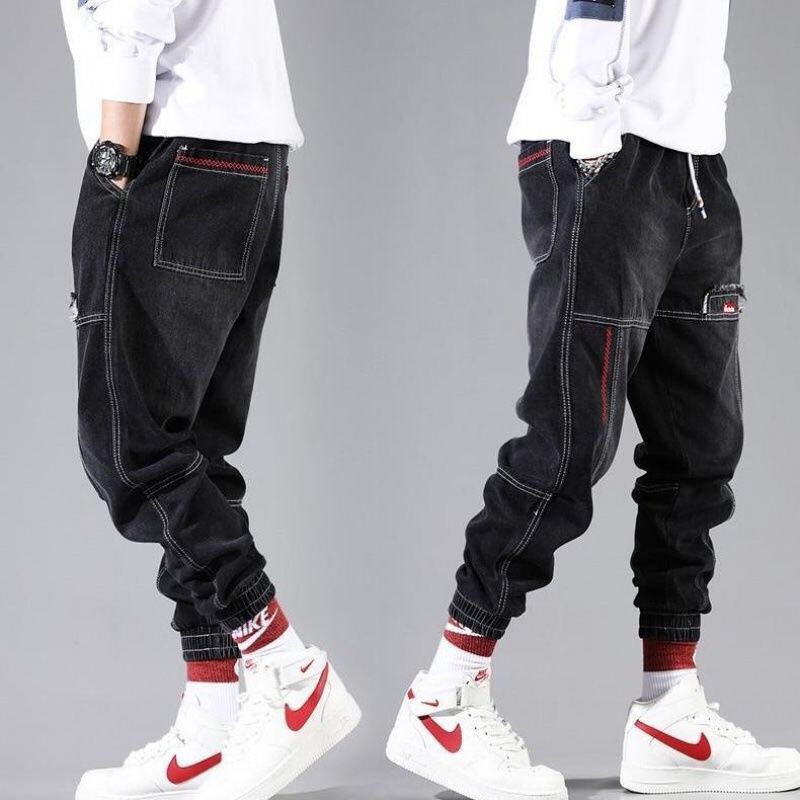 Men's Stonewashed Distressed Hip-Hop Harem Ankle Length Jeans