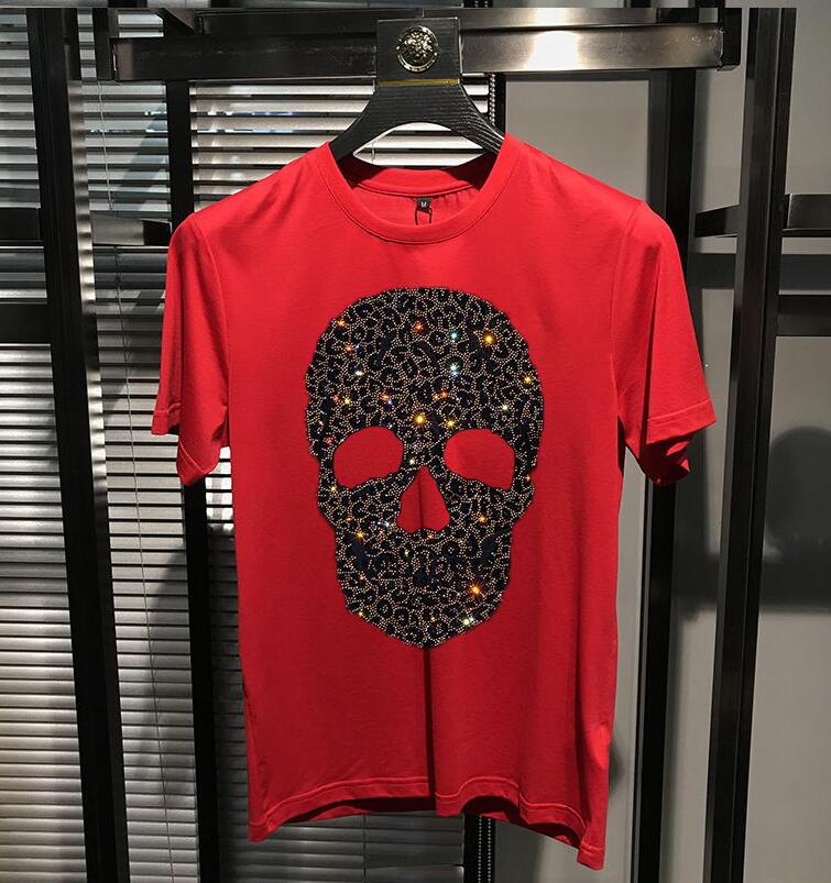 Men's Diamond Rhinestone Skull Head O-Neck Short Sleeve T-Shirt