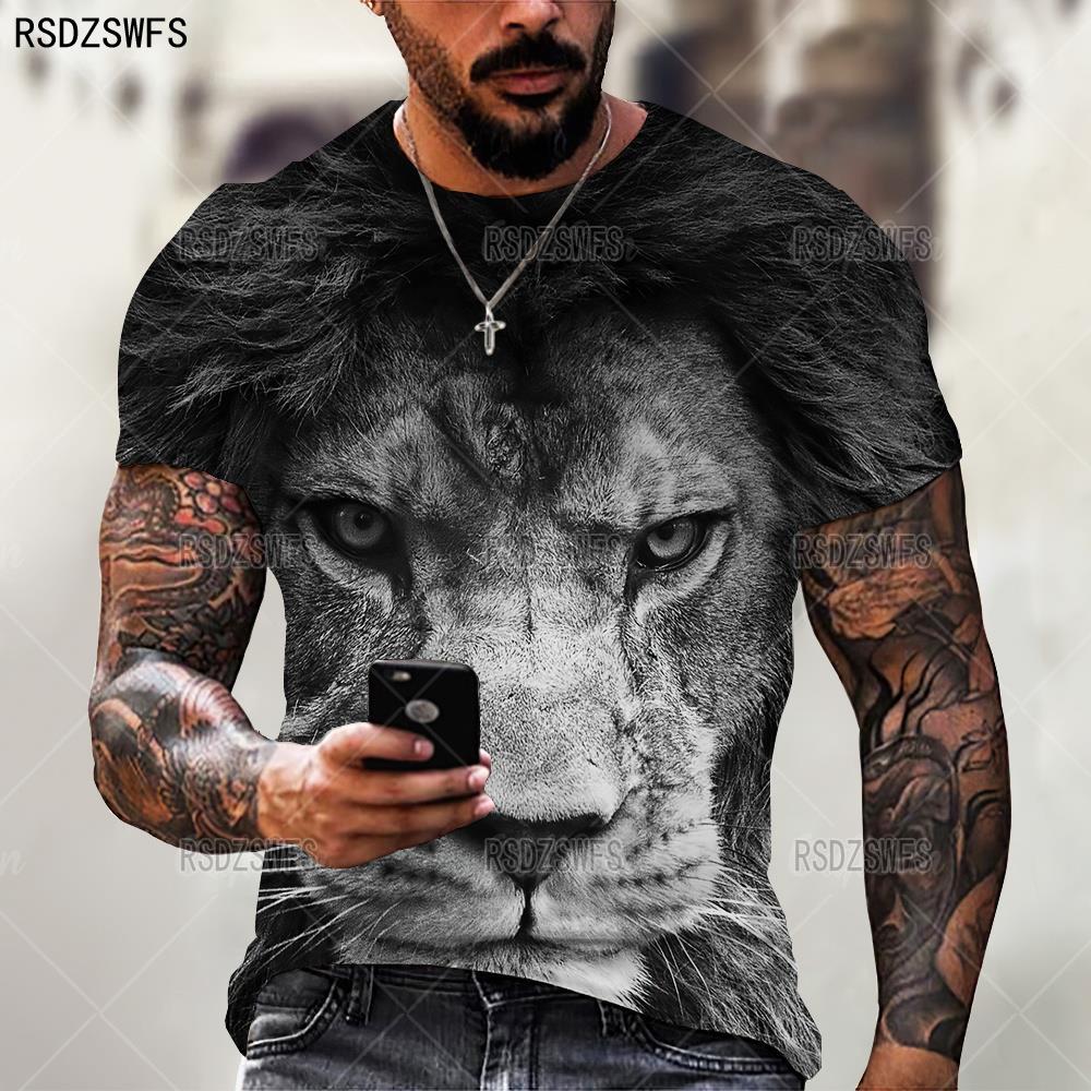 Lion Design O-Neck Short Sleeve Oversized T-Shirt