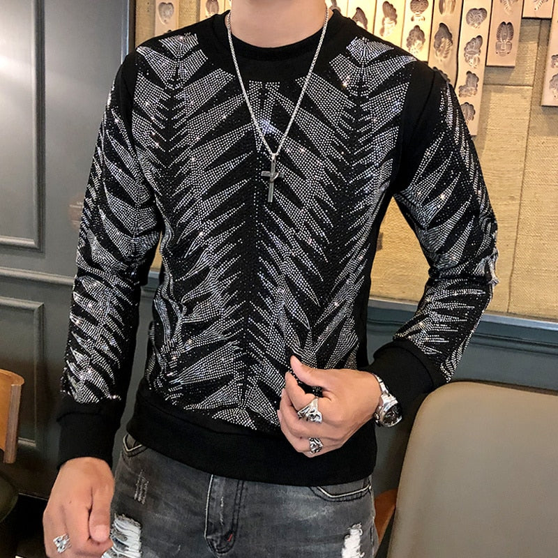 Men's Glitter Sparkling Tiger Head Long Sleeve Shirt