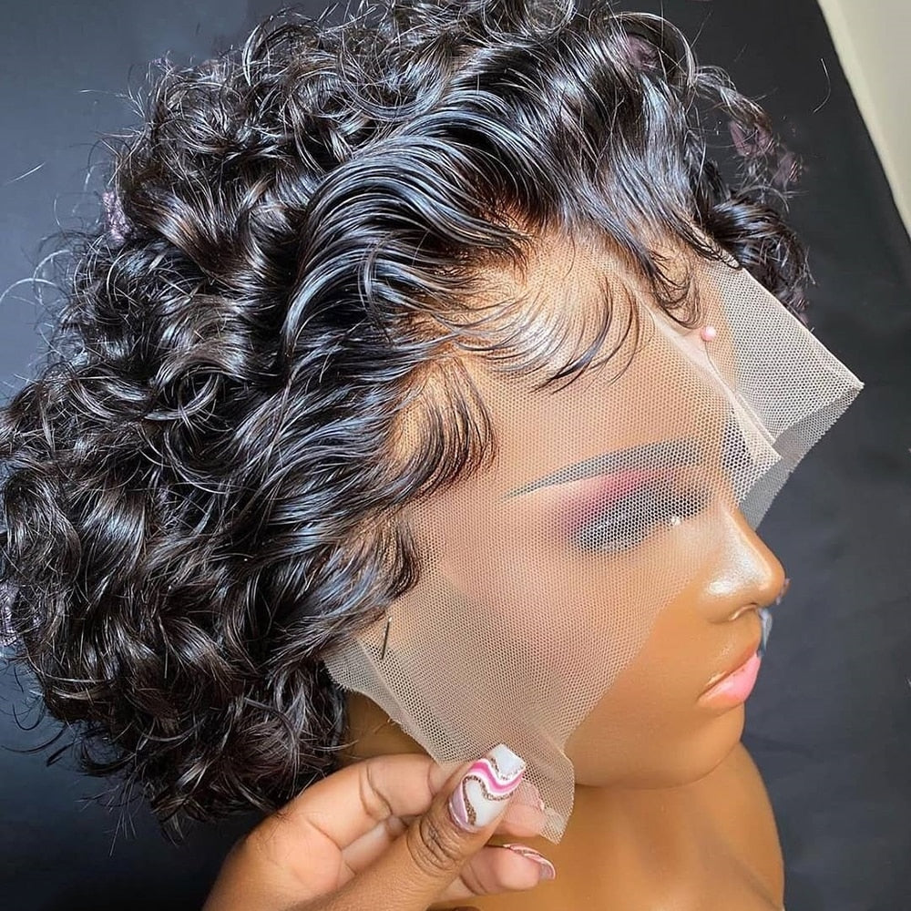 Pixie Cut Short Curly 100% Human Hair 13X1 HD Transparent Lacefront Pre-Plucked Wigs