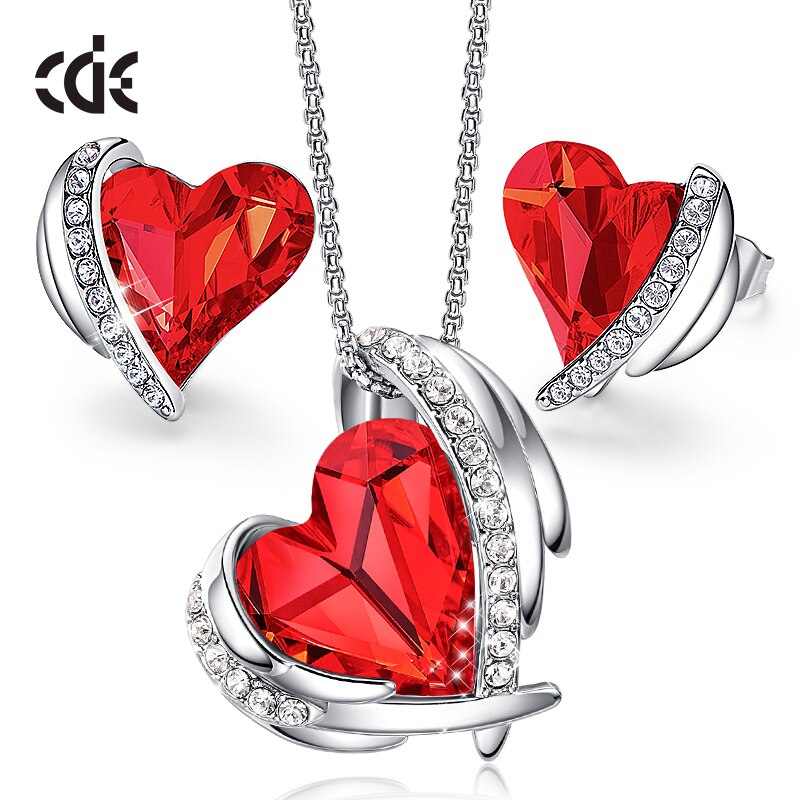 Embellished Crystal Heart Necklaces & Earrings Gift Sets