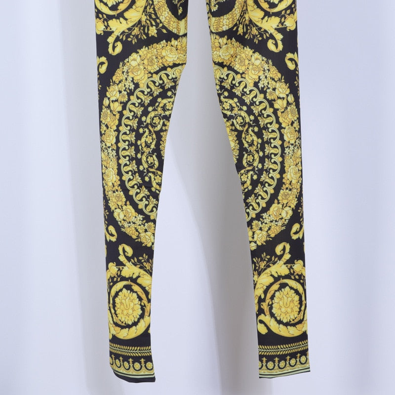 Italian Gold/Black Women's Printed Leggings