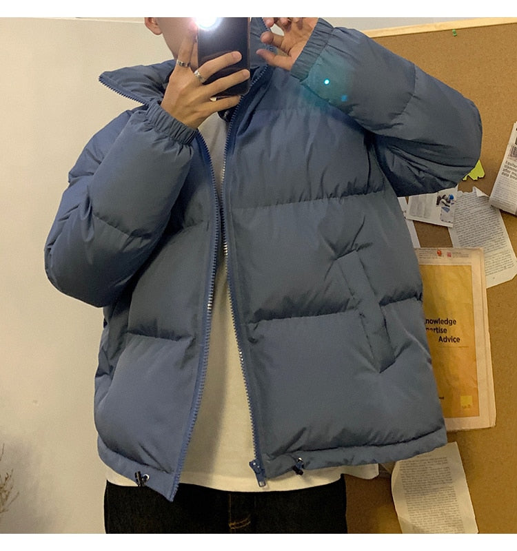 Solid Color Men's Bubble Puffer Down Hip-Hop Bomber Jacket