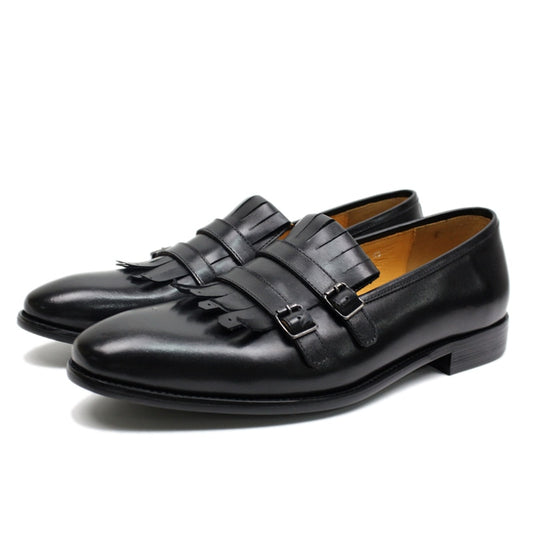 Men's Tassel Buckle Monk Strap Genuine Leather Dress Loafer Shoes