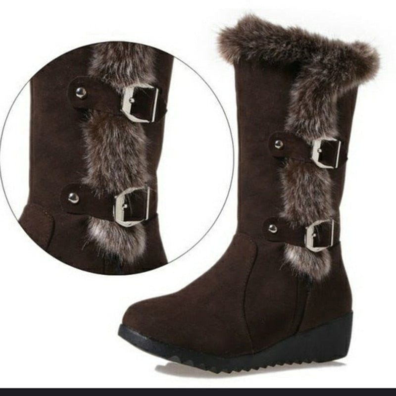 Faux Fur Mid-Calf Round Toe Flat Snowboots