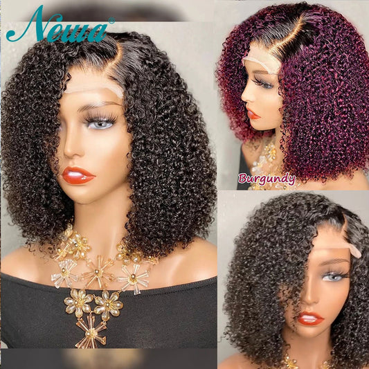 Short Bob 10A Curly Human Hair Pre-Plucked 13x6 Brazilian Lace Front Highlight 4x4 Closure Wig