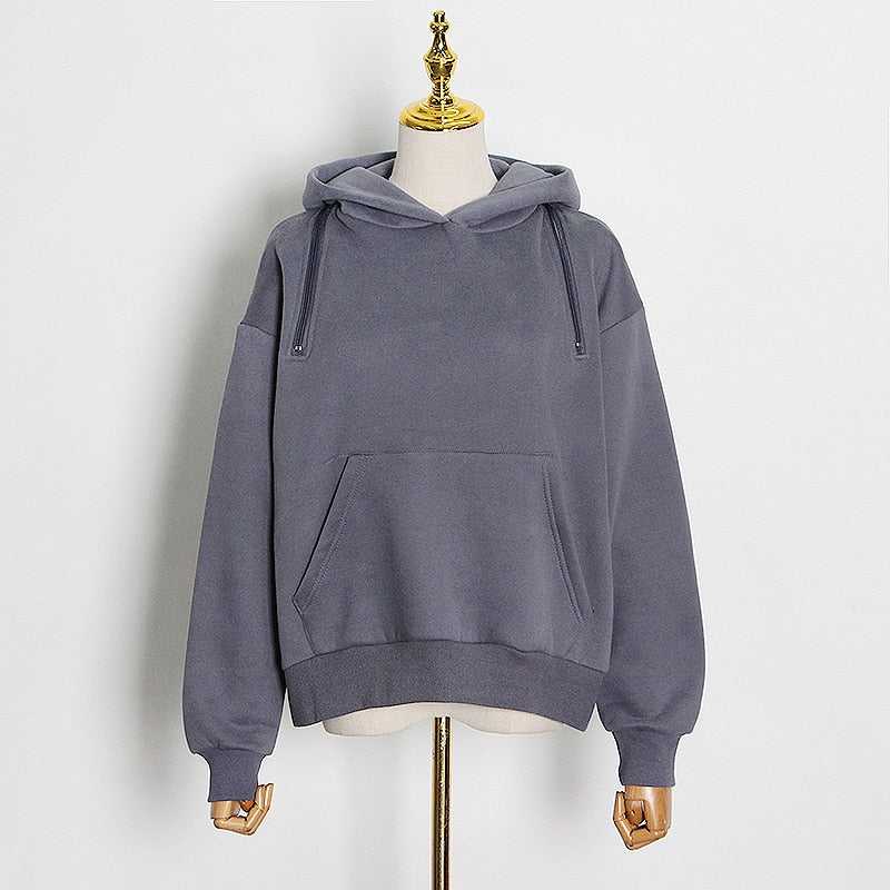 Open Shoulder Hollow Out Minimalist Women's Hooded Sweatshirt