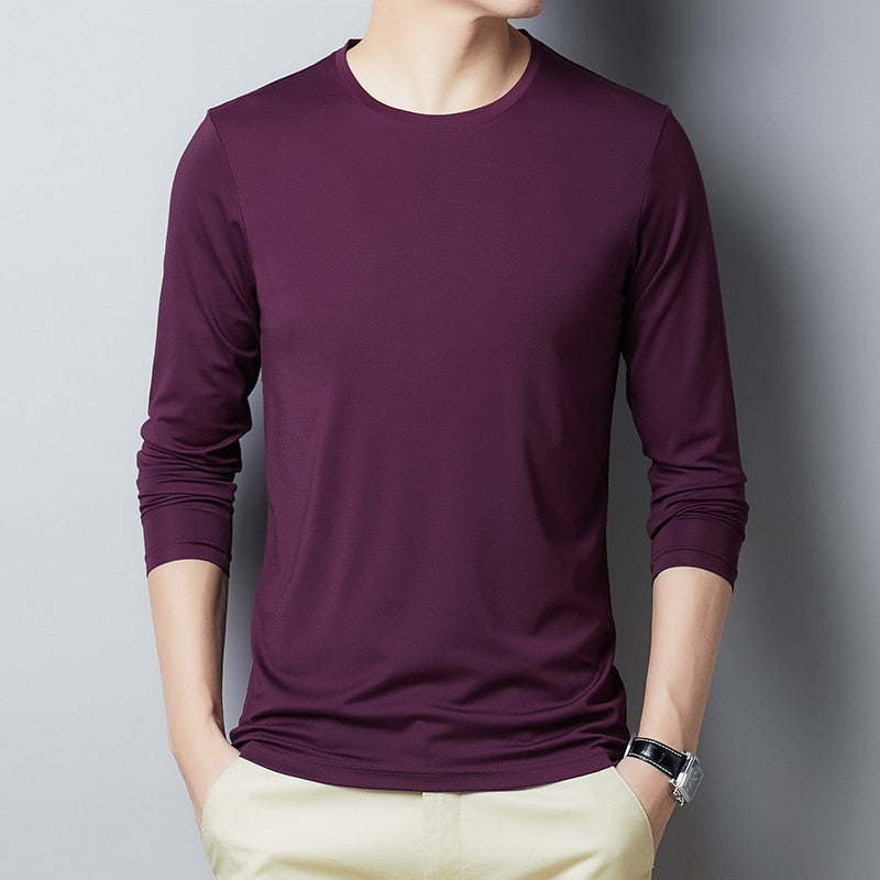 Men's Cotton Long sleeve Solid Color Slim Fit T-Shirt