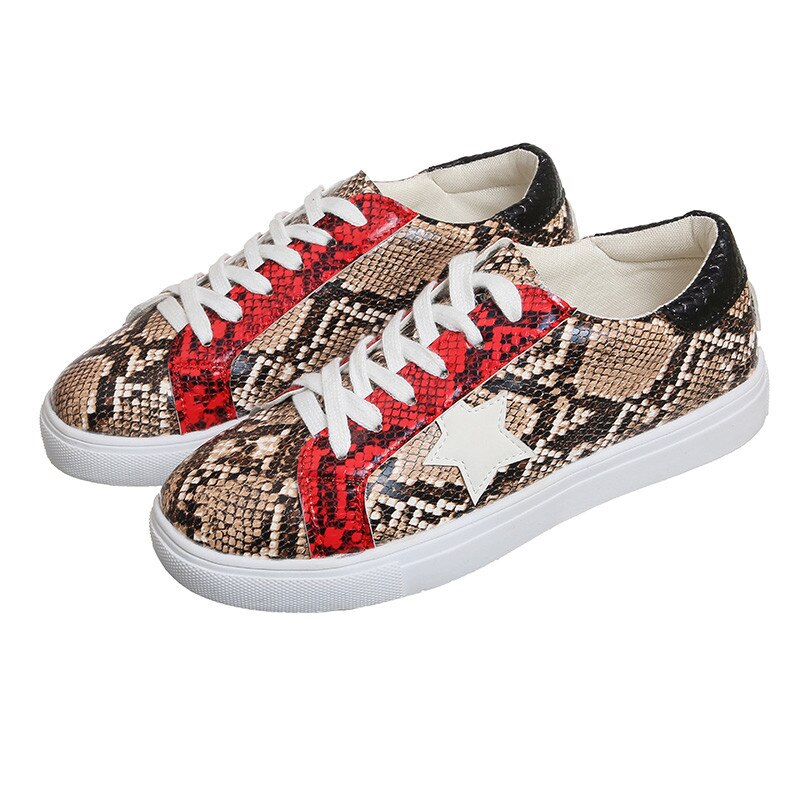 Snake Print Leather Women's Designer Star Design Vulcanized Sneakers