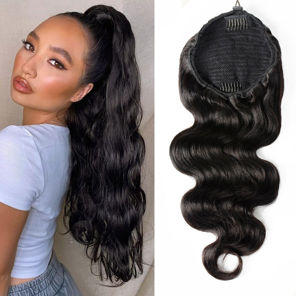 Body Wave 100% Human Brazilian Remy Hair Drawstring Ponytail