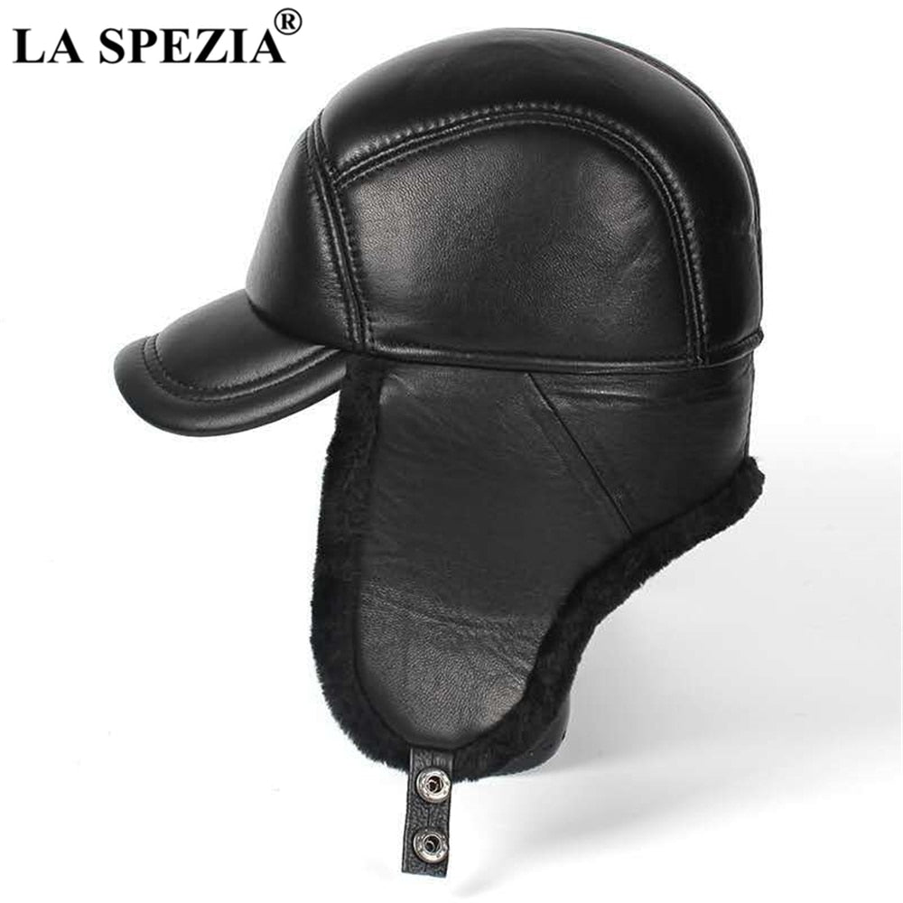 Men's Genuine Leather Sheepskin Earflap Ski Hat