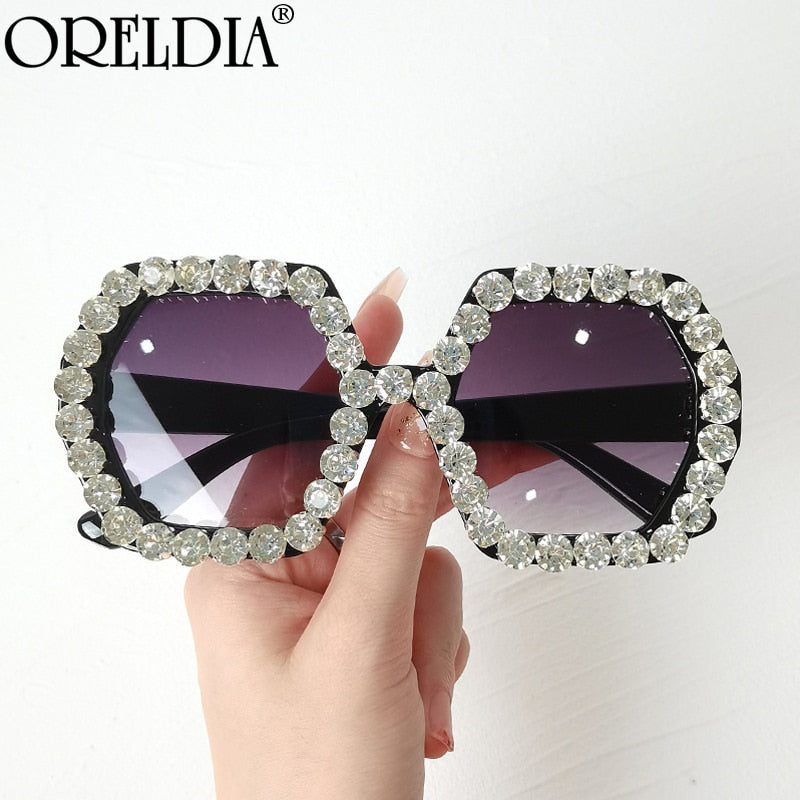 Oversized Shield Diamond Rhinestone Designer Eyewear UV400 Unisex Sunglasses