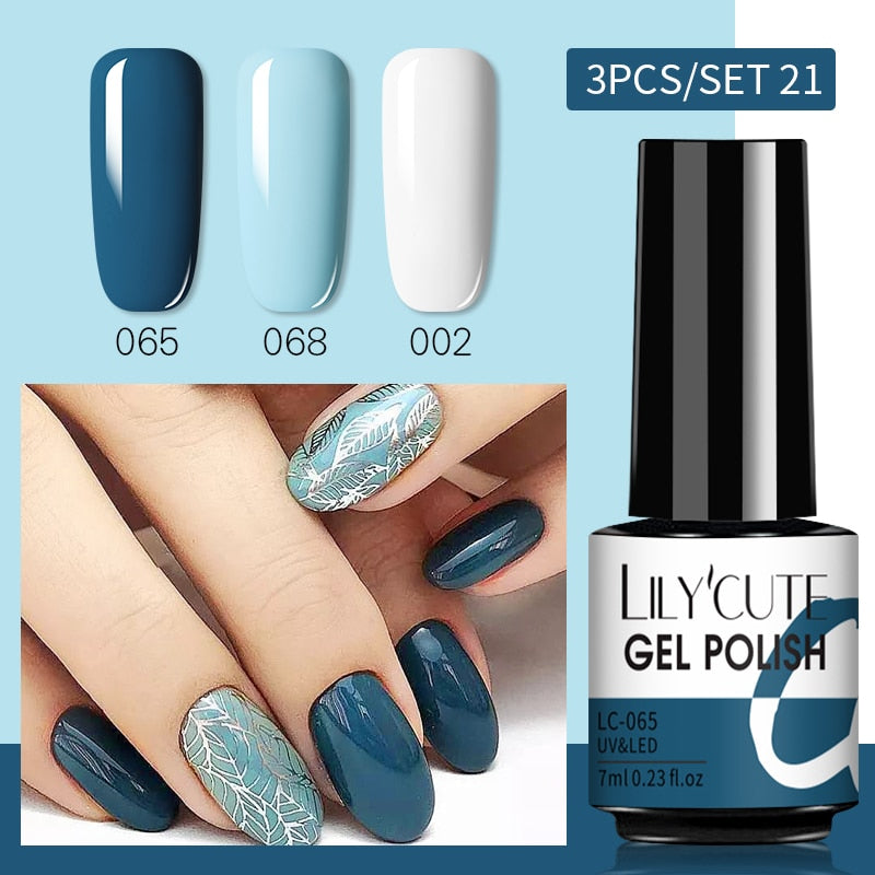 3 Piece Gel Polish Set: Winter Color Glitter Sequin Matte Effect Gel, Long Lasting Base Top Coat Nail Art Design