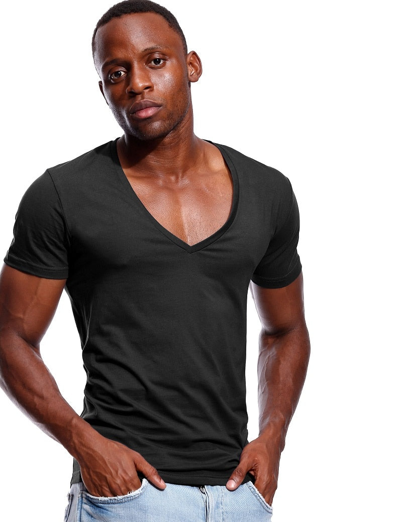 Men's Deep V-Neck Low Cut T-Shirt Invisible Undershirt