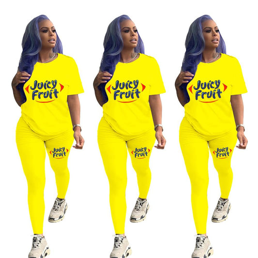 "Juicy Fruit" Short Sleeve Ladies T-Shirt + Matching Sweatpants 2-Piece Set