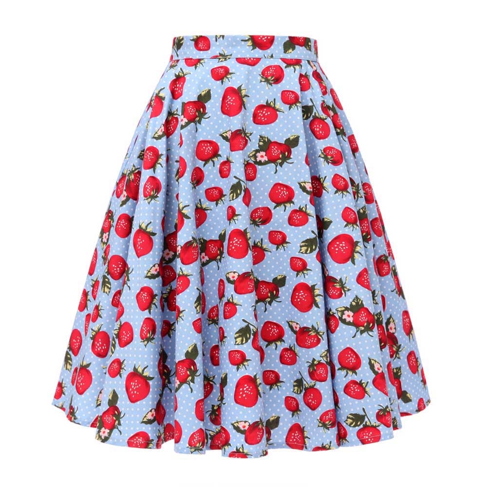 High Waist Skirt Cotton Womens Polka Dot Floral Print Swing Skirts