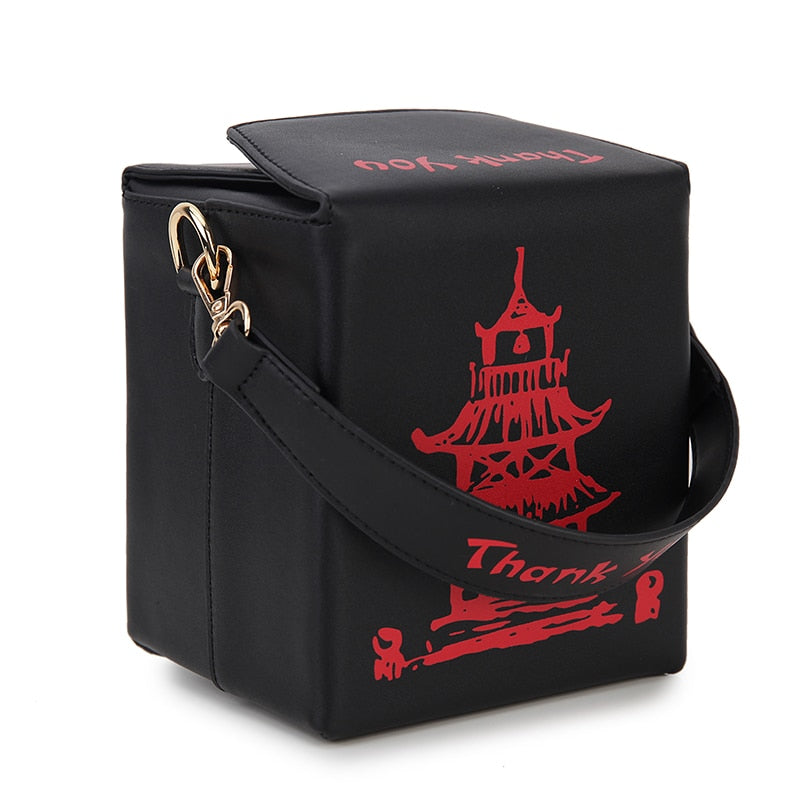 Chinese Takeout Box PU Leather Bucket Crossbody Purse