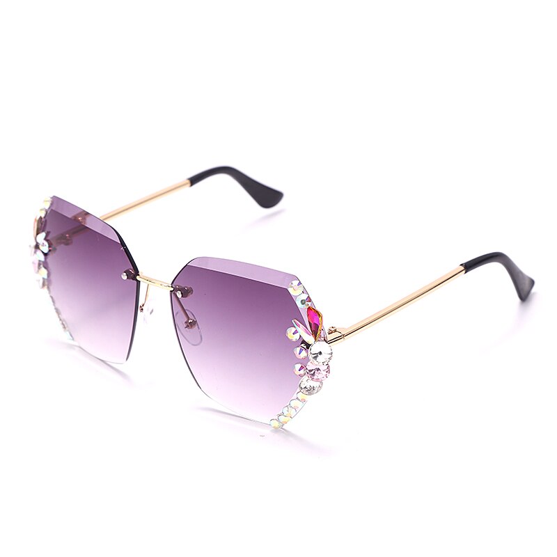 Bling Rhinestone Sun Glasses Women's Rimless Shades UV400