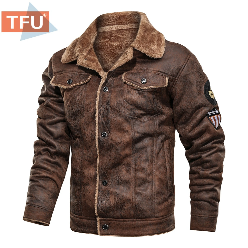 Cashmere Lined Men's Faux Leather Bomber Biker Leather Jacket