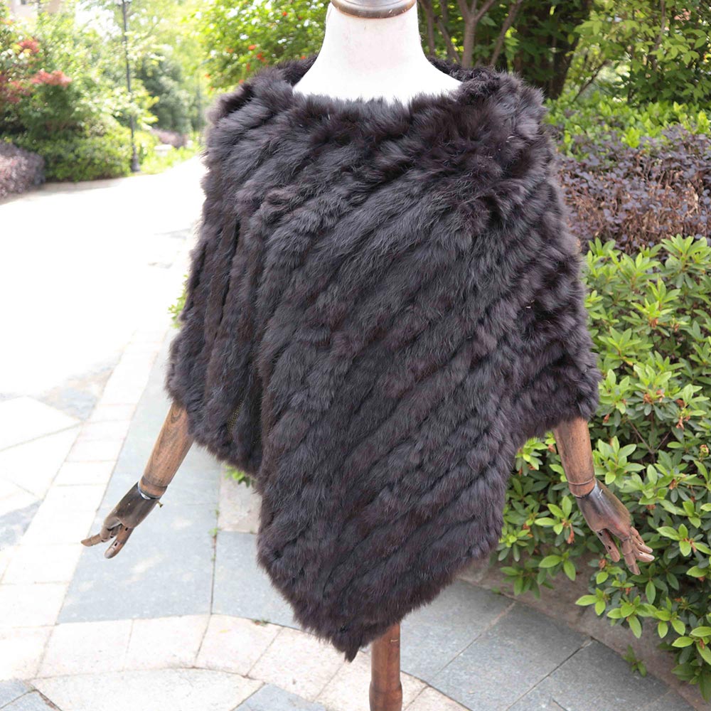 Knitted Natural Rabbit Fur Shawl