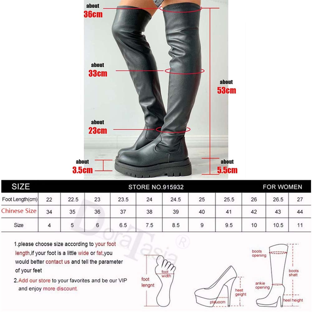 Soft Platform Thigh High Chunky Heel Over The Knee Women's Boots