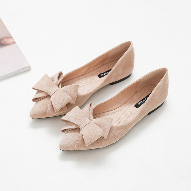 Butterfly Knot Office Pointed Toe Slip On Foldable Ballerina Flats