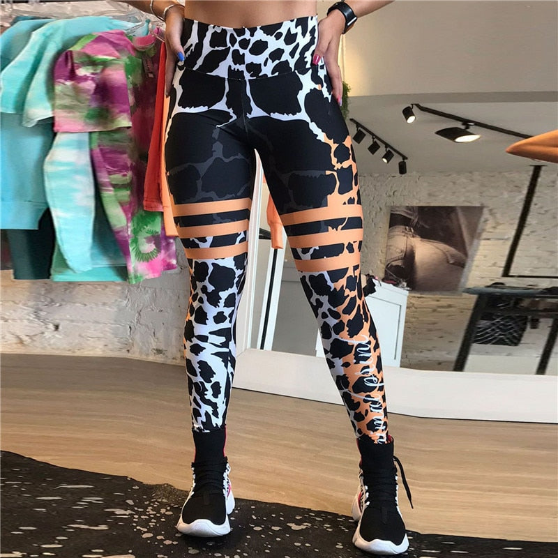 Leopard Striped 3D Push Up Running Spandex Leggings to 3X Plus