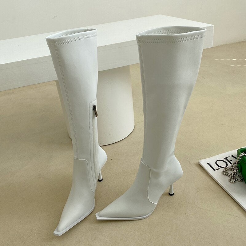 Stretch Fabric Knee High Women's Side Zipper Boots