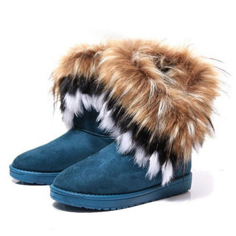 Fur Round Toe Flock Mocassin Snowboots