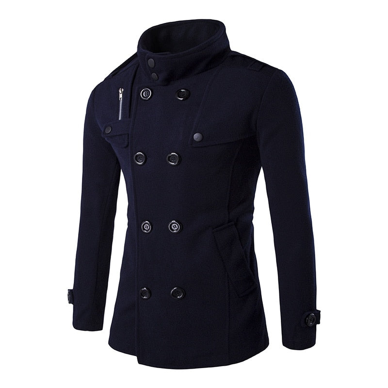 Men's British Style Double Breasted Trench Pea Coat