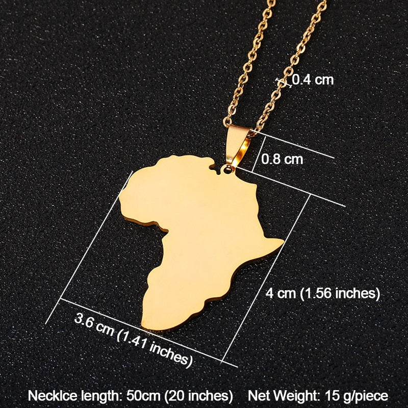 African Map Pendant Necklace - Gold or Silver