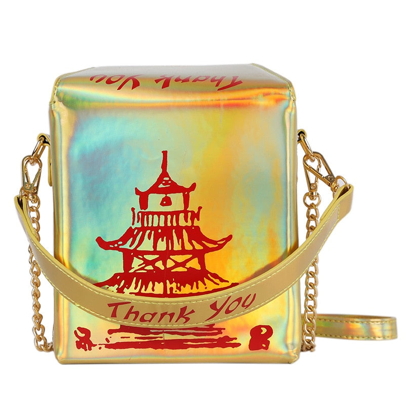 Chinese Takeout Box PU Leather Bucket Crossbody Purse