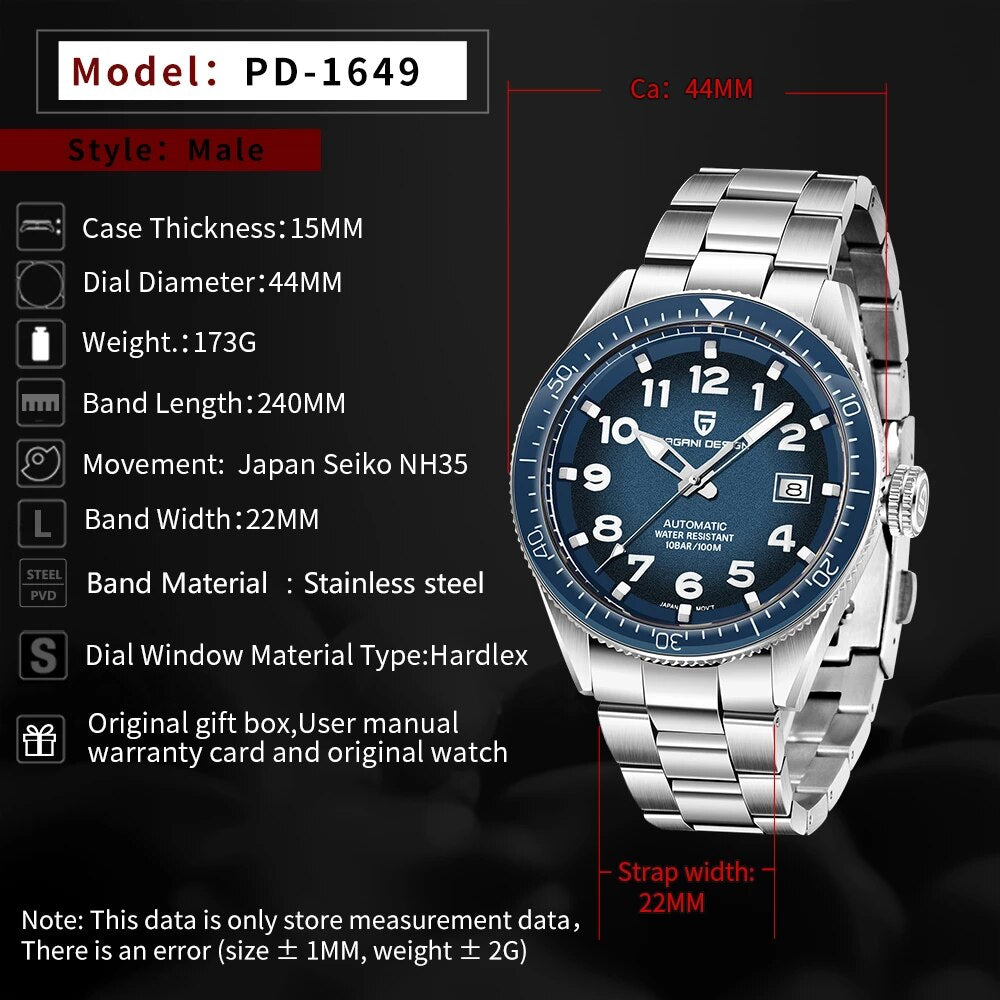 Men's Mechanical Glass Automatic Stainless Steel Waterproof Clock Watch