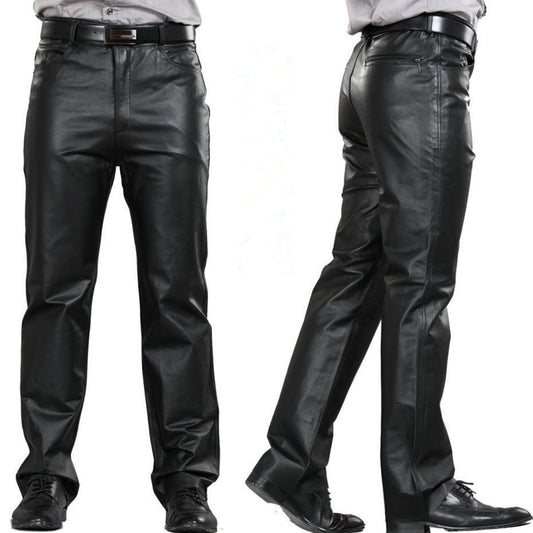 Men's Genuine Leather Sheepskin Zipper Fly Pants