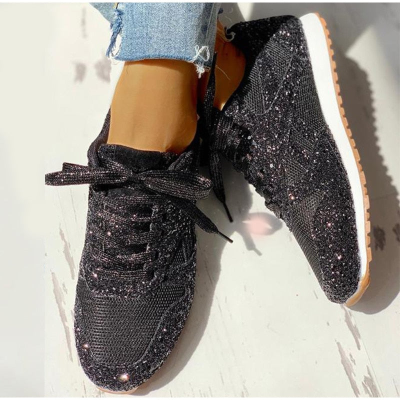 Glitter Vulcanized Ladies Sneakers