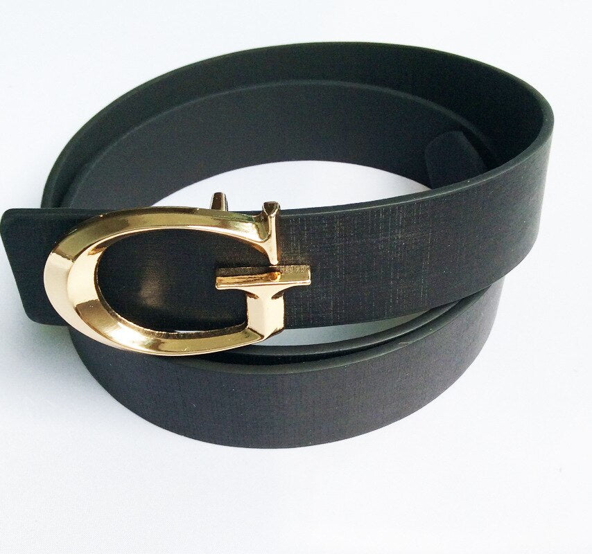 Unisex Metal Gold G Design Gold Buckle Belt