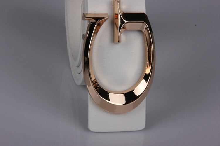 Unisex Metal Gold G Design Gold Buckle Belt